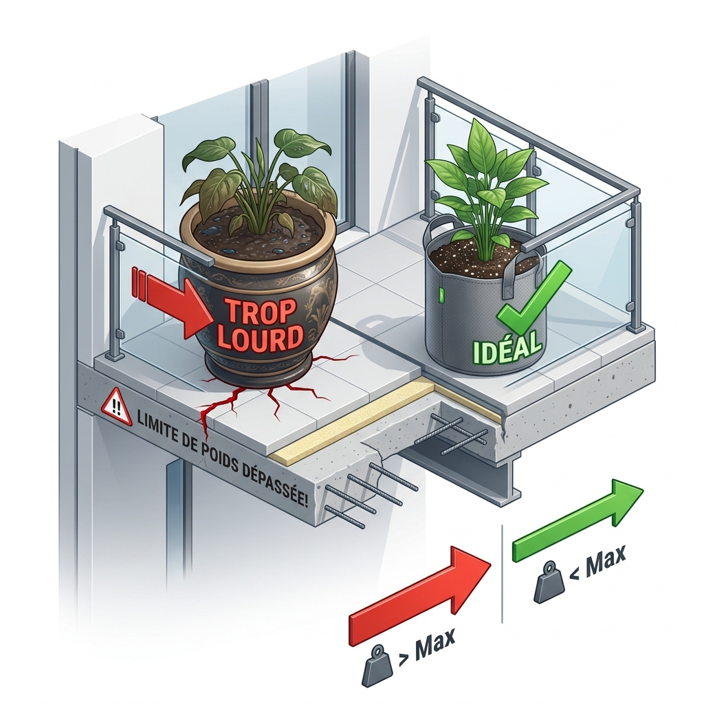 Comparaison entre un lourd pot en céramique et un pot léger en textile